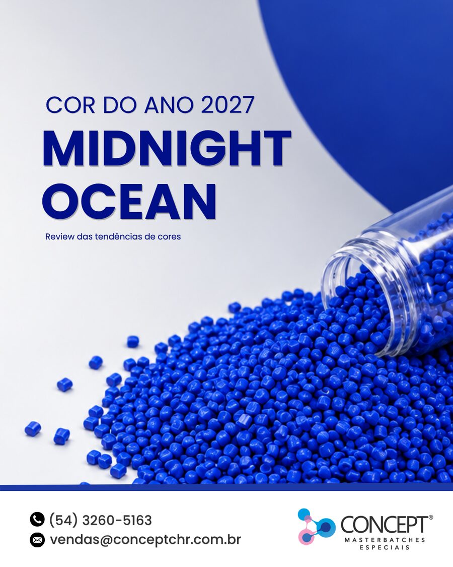 Grânulos de masterbatch na cor Midnight Ocean, tendência de cor 2027 da Concept