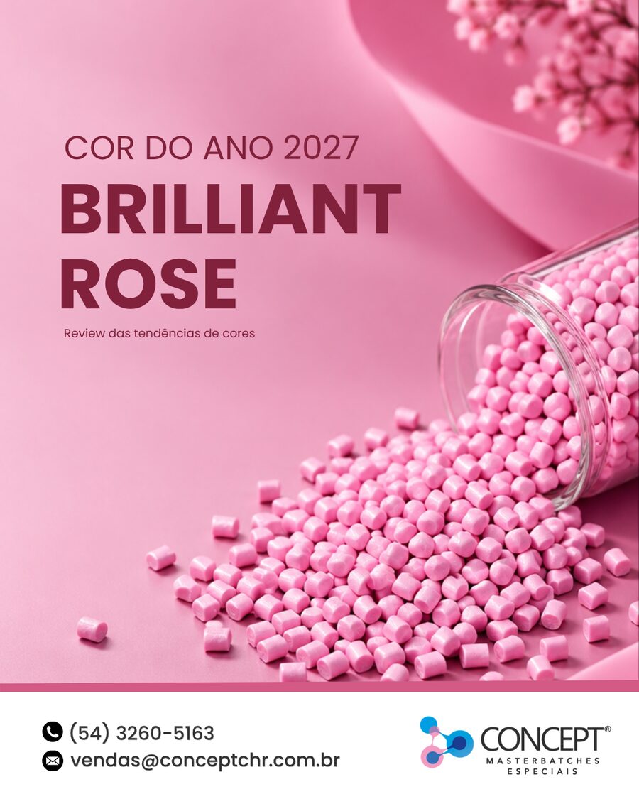 Grânulos de masterbatch na cor Brilliant Rose, tendência de cor 2027 da Concept