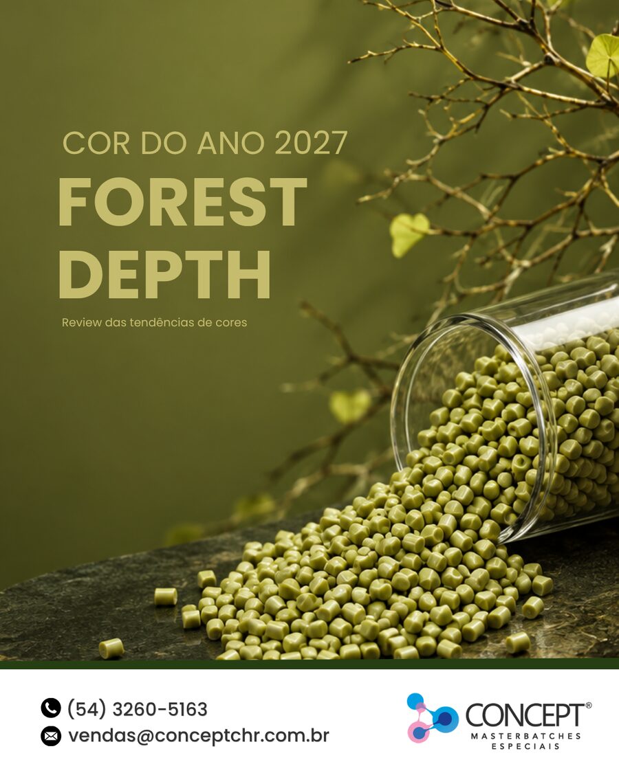 Grânulos de masterbatch na cor Forest Depth, tendência de cor 2027 da Concept